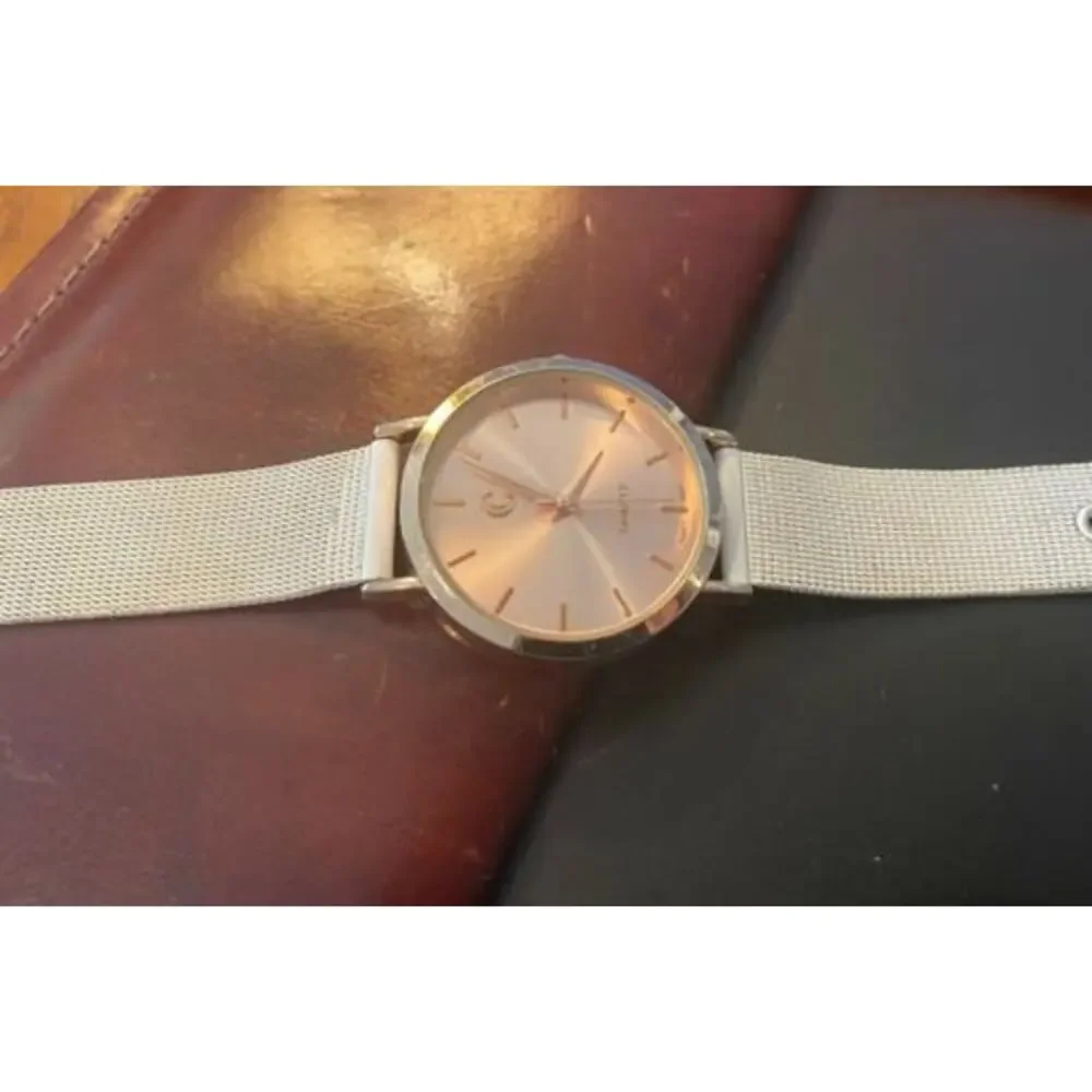 Women's 34mm Rose Gold Tone Charming Charlie Watch, White Mesh Band